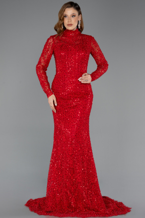 Robe De Fiançailles Grande Taille Longue Dantelle Rouge ABU5472