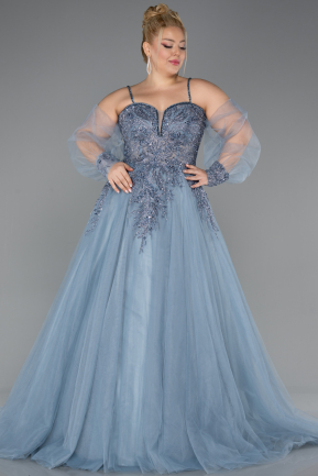 Robe De Fiançailles Grande Taille Longue Bleu Fumé ABU3822