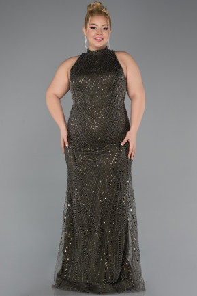 Robe De Soirée Grande Taille Perlé Longue Kaki Foncé ABU5063