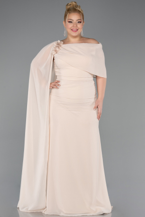 Robe de Soirée Grande Taille Longue Mousseline Beige ABU5419
