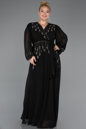 Robe De Soirée Grande Taille Longue Mousseline Noir ABU5360