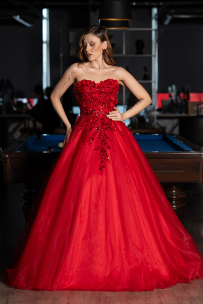 Robe de Fiançailles Design Personnalisé Longue Rouge ABU5460