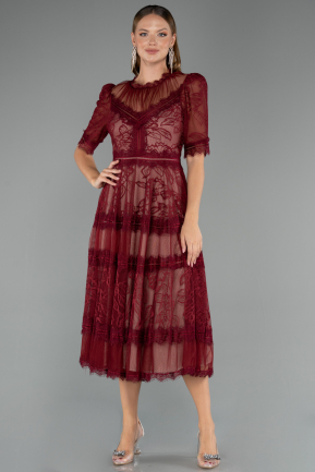 Tenue De Soirée Dantelle Midi Rouge Bordeaux ABK1388
