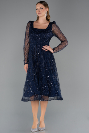 Robe de Cérémonie Midi Perlé Bleu Marine ABK2469