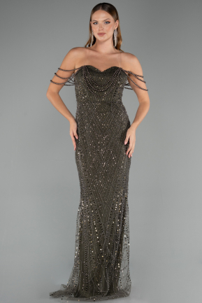 Robe de Soirée Longue Perlé Kaki ABU5477