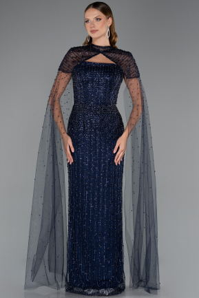 Robe de Soirée Longue Perlé Bleu Marine ABU5483