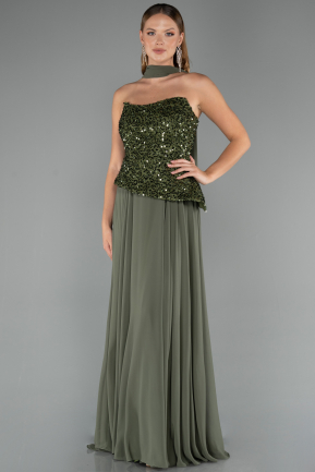 Robe de Soirée Longue Mousseline Kaki ABU5486