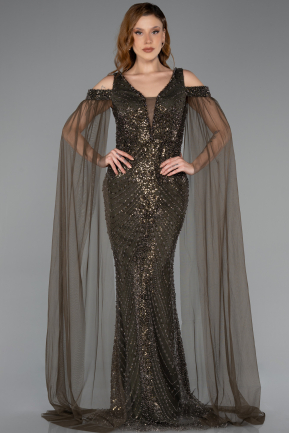 Robe de Soirée Longue Perlé Kaki ABU5497