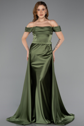 Robe de Soirée Longue Satin Kaki ABU5507