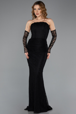 Robe de Soirée Longue Dantelle Noir ABU5510