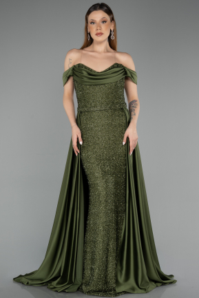 Robe de Soirée Longue Perlé Kaki ABU5542