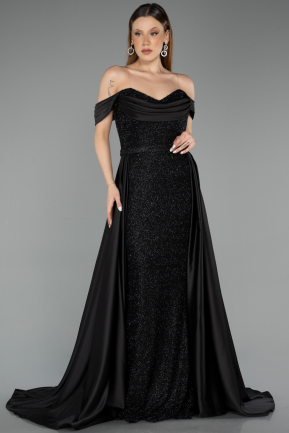Robe de Soirée Longue Perlé Noir ABU5542