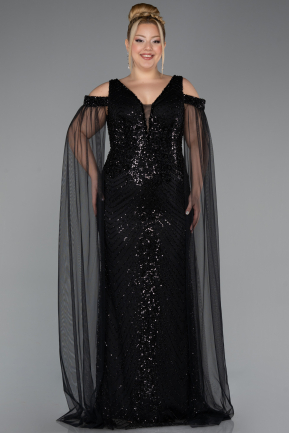 Robe De Soirée Grande Taille Longue Perlé Noir ABU5498