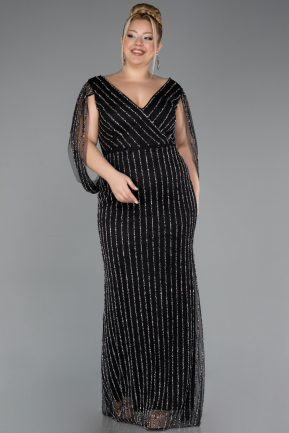 Robe de Soirée Grande Taille Longue Pierreux Noir ABU5478