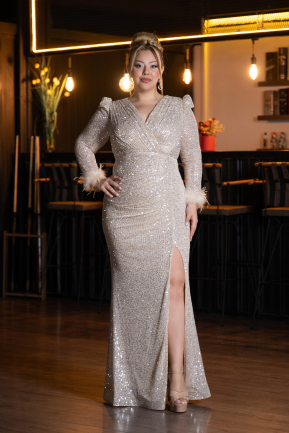 Robe Grande Taille Squameuse Longue Beige ABU3505