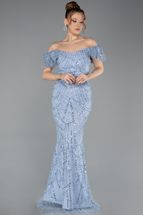 Robe de Soirée Longue Perlé Indigo ABU5547