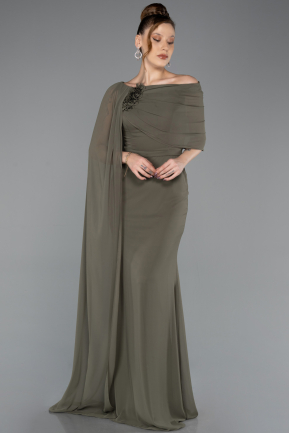 Robe De Soirée Mousseline Longue Kaki ABU5418