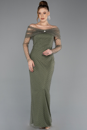 Robe De Soirée Perlé Longue Kaki ABU5550