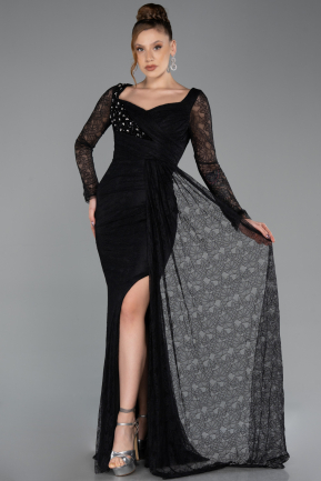 Robe de Soirée Longue Dantelle Noir ABU5588