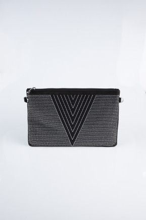 Sac de Soirée Pochette Couleur daim Noir-Argent KC414