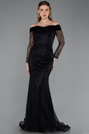 Robe de Soirée Longue Dantelle Noir ABU5617