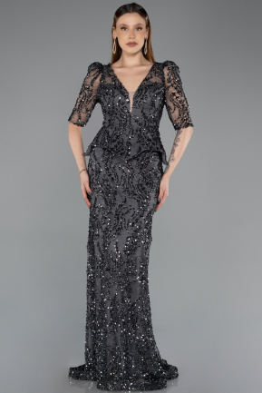 Robe de Soirée Longue Squameuse Anthracite ABU5621