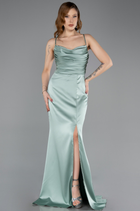 Robe de Soirée Longue Satin Turquoise ABU5646