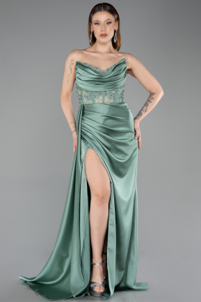 Robe De Soirée Satin Longue Menthe ABU6141