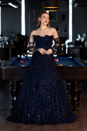 Robe de Soirée Longue Bleu Marine ABU5658