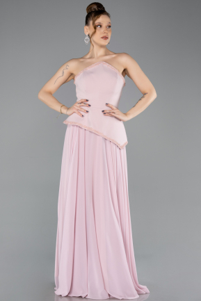 Robe de Soirée Longue Mousseline Poudre ABU5681