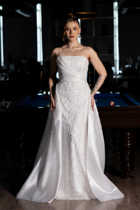 Robe De Soirée Perlé Longue Blanc ABU5511