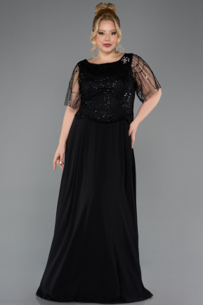 Robe Grande Taille Longue Mousseline Noir ABU5554