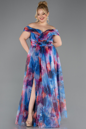 Robe De Soirée Grande Taille Longue Bleu Saxe ABU5263