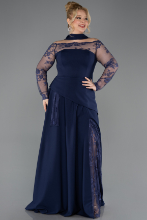 Robe de Soirée Grande Taille Longue Dantelle Bleu Marine ABU5657