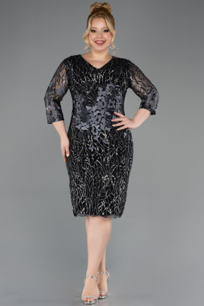 Robe de Soirée Grande Taille Courte Squameuse Noir-Anthracite ABK1284