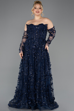 Robe De Fiançailles Grande Taille Longue Bleu Marine ABU5660