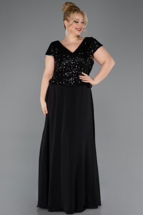 Robe de Soirée Grande Taille Longue Mousseline Noir ABU5651