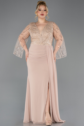 Robe de Soirée Grande Taille Longue Mousseline Or ABU5624