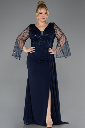 Robe de Soirée Grande Taille Longue Mousseline Bleu Marine ABU5624