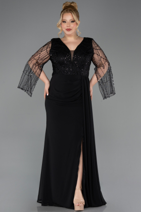 Robe de Soirée Grande Taille Longue Mousseline Noir ABU5624