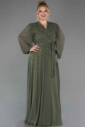 Robe De Soirée Grande Taille Mousseline Longue Kaki ABU3075