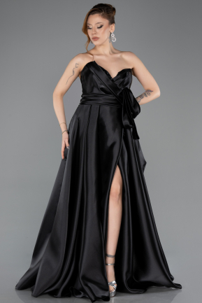 Robe De Soirée Satin Longue Noir ABU4774