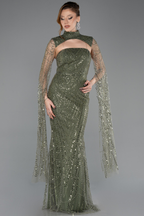 Robe De Soirée Perlé Longue Kaki ABU5652