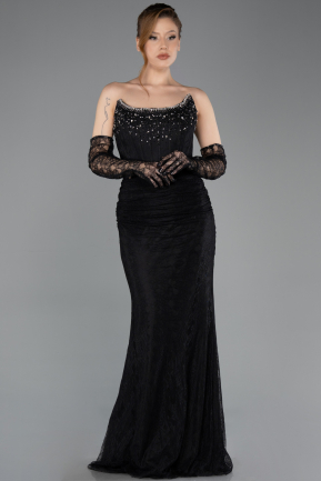 Robe de Soirée Longue Dantelle Noir ABU5717
