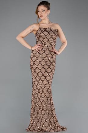Robe de Soirée Longue Squameuse Cuivre ABU5701