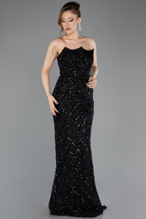 Robe de Soirée Longue Squameuse Noir ABU5701