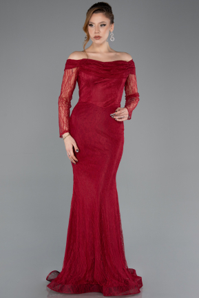 Robe De Soirée Dantelle Longue Couleur Cerise ABU5617
