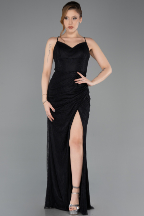 Robe de Soirée Longue Dantelle Noir ABU5719