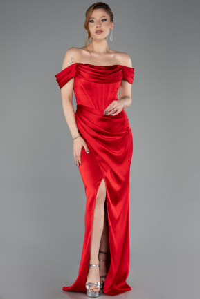 Robe de Soirée Longue Satin Rouge ABU5709