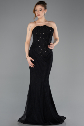 Robe de Soirée Longue Dantelle Noir ABU6207
